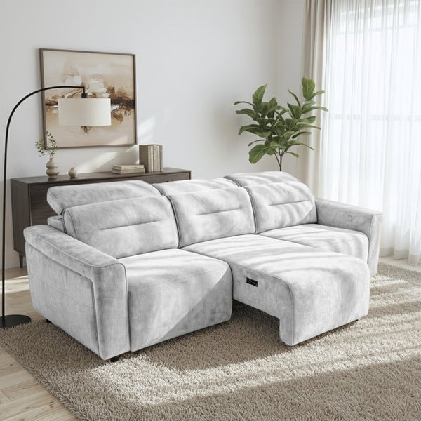 English Elm Falmouth Velvet Power Slider Sofa with Usb Charging for Living Room Theater Light Grey B183S00228