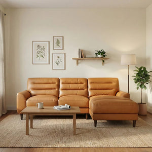 English Elm Clarion Genuine Leather Sectional with Chaise Channel Stitched Contemporary Living Room Tan B183S00229