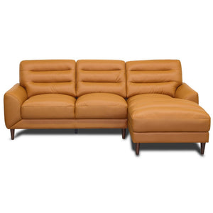 English Elm Clarion Genuine Leather Sectional with Chaise Channel Stitched Contemporary Living Room Tan B183S00229