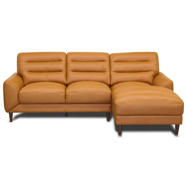 English Elm Clarion Genuine Leather Sectional with Chaise Channel Stitched Contemporary Living Room Tan B183S00229