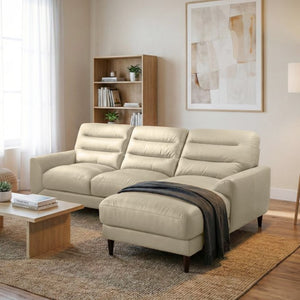 English Elm Clarion Genuine Leather Sectional with Chaise Channel Stitched Contemporary Living Room Cream B183S00230