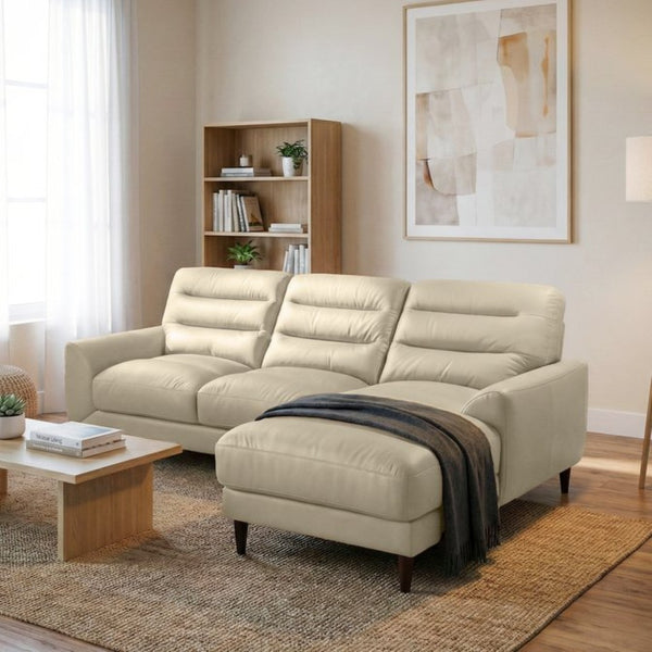 English Elm Clarion Genuine Leather Sectional with Chaise Channel Stitched Contemporary Living Room Cream B183S00230