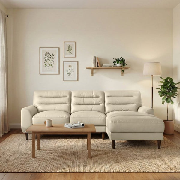 English Elm Clarion Genuine Leather Sectional with Chaise Channel Stitched Contemporary Living Room Cream B183S00230