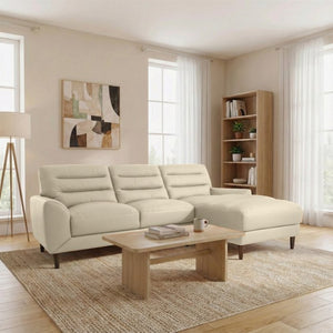 English Elm Clarion Genuine Leather Sectional with Chaise Channel Stitched Contemporary Living Room Cream B183S00230