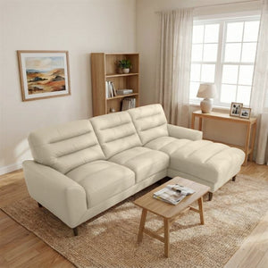 English Elm Clarion Genuine Leather Sectional with Chaise Channel Stitched Contemporary Living Room Cream B183S00230