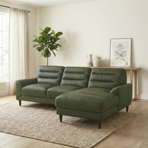 English Elm Clarion Genuine Leather Sectional with Chaise Channel Stitched Contemporary Living Room Green B183S00231