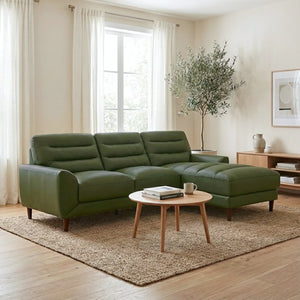 English Elm Clarion Genuine Leather Sectional with Chaise Channel Stitched Contemporary Living Room Green B183S00231