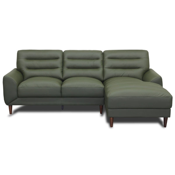 English Elm Clarion Genuine Leather Sectional with Chaise Channel Stitched Contemporary Living Room Green B183S00231
