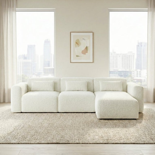 English Elm Haledon Three Piece Boucle Sectional with Right Chaise for Modern Living Rooms B183S00232