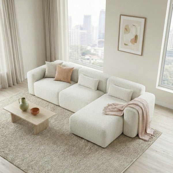 English Elm Haledon Three Piece Boucle Sectional with Right Chaise for Modern Living Rooms B183S00232