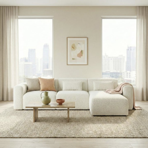 English Elm Haledon Three Piece Boucle Sectional with Right Chaise for Modern Living Rooms B183S00232