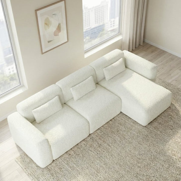 English Elm Haledon Three Piece Boucle Sectional with Right Chaise for Modern Living Rooms B183S00232