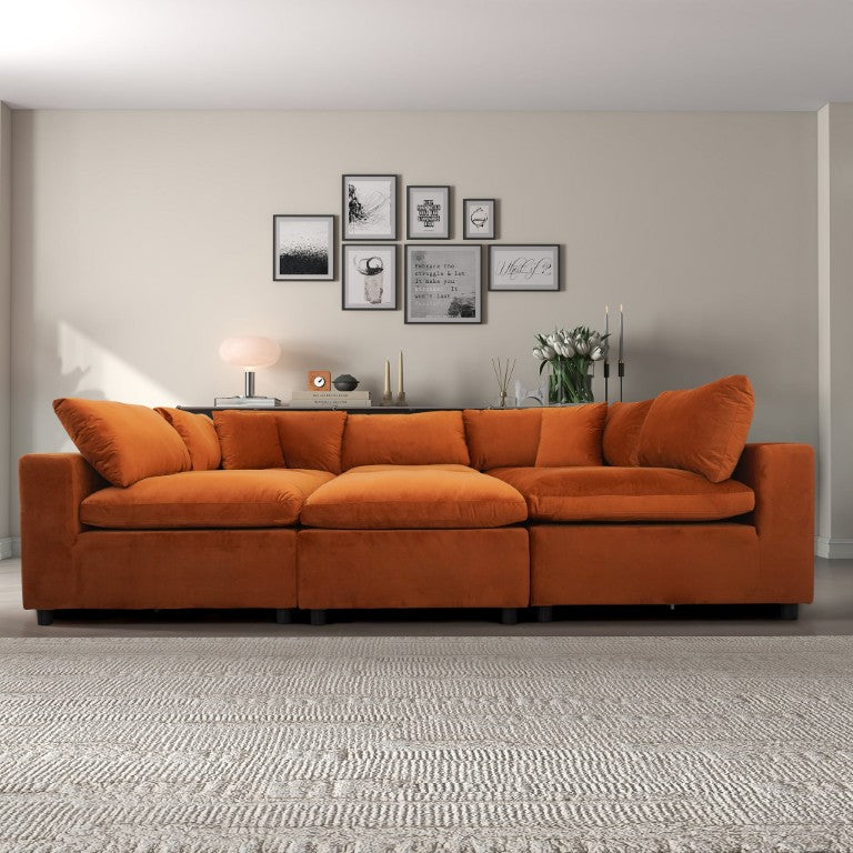 English Elm Hayward 3-Piece Velvet Modular Sectional Seating Six with Oak Frame Support B183S00233