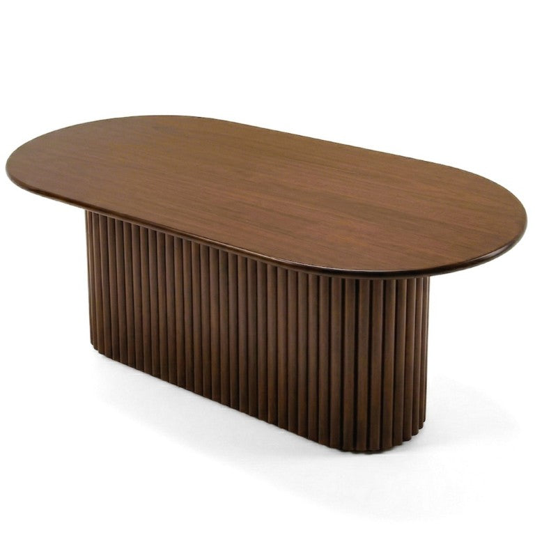 English Elm Merlin Oval Solid Wood Dining Table with Ribbed Pedestal Base Warm Walnut Grain Finish B183S00234