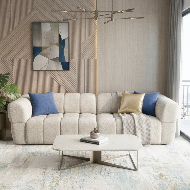 English Elm Burntwood Grid Tufted Chenille Power Sliding Sofa for Modern Living Rooms B183S00235