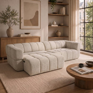 English Elm Burntwood Grid Tufted Chenille Power Sliding Sofa for Modern Living Rooms B183S00235