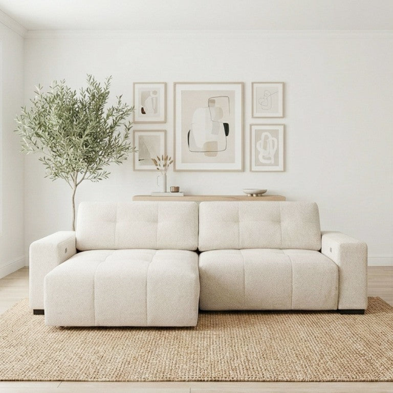 English Elm Corston Grid Tufted Linen Power Reclining Sofa with Dual Independent Sliders B183S00236