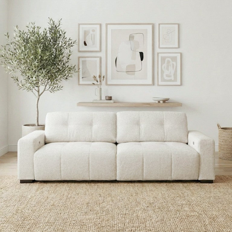 English Elm Corston Grid Tufted Linen Power Reclining Sofa with Dual Independent Sliders B183S00236