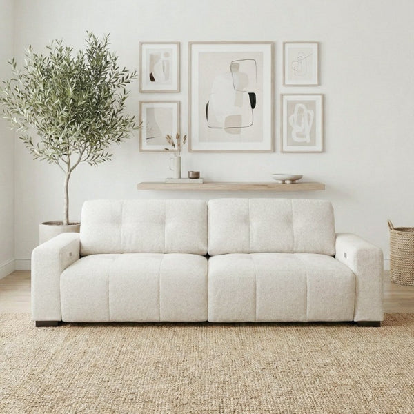 English Elm Corston Grid Tufted Linen Power Reclining Sofa with Dual Independent Sliders B183S00236