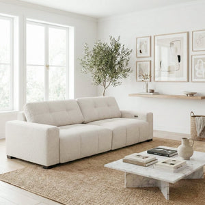 English Elm Corston Grid Tufted Linen Power Reclining Sofa with Dual Independent Sliders B183S00236
