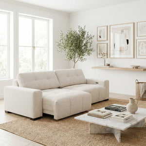 English Elm Corston Grid Tufted Linen Power Reclining Sofa with Dual Independent Sliders B183S00236