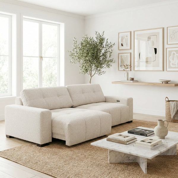 English Elm Corston Grid Tufted Linen Power Reclining Sofa with Dual Independent Sliders B183S00236