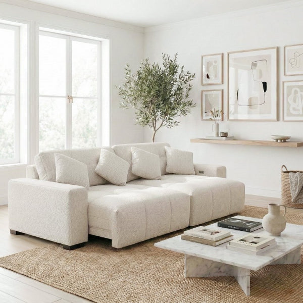 English Elm Corston Grid Tufted Linen Power Reclining Sofa with Dual Independent Sliders B183S00236