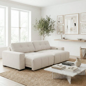 English Elm Corston Grid Tufted Linen Power Reclining Sofa with Dual Independent Sliders B183S00236