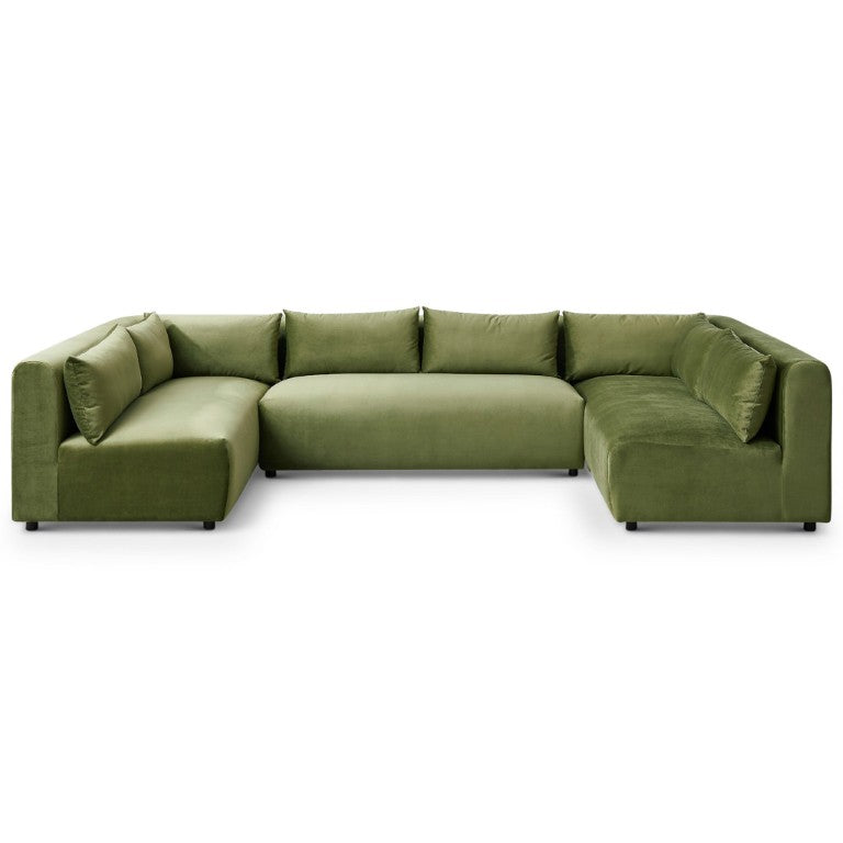 English Elm Langridge Modular Velvet Sectional Sofa Seating Six with Ottoman in Jewel Olive B183S00240