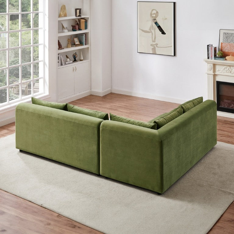 English Elm Langridge Modular Velvet Sectional Sofa Seating Six with Ottoman in Jewel Olive B183S00240