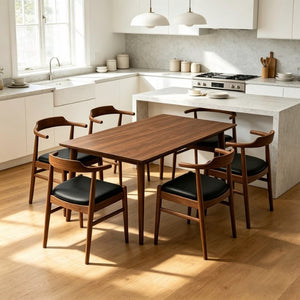 English Elm Levi Mid-Century Solid Wood Rectangular Dining Set with Six PU Leather Chairs B183S00246