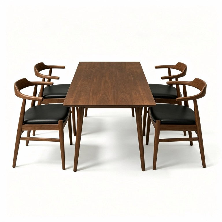 English Elm Mary Mid-Century Solid Wood Dining Set with Four PU Leather Armchairs for Modern Spaces B183S00247