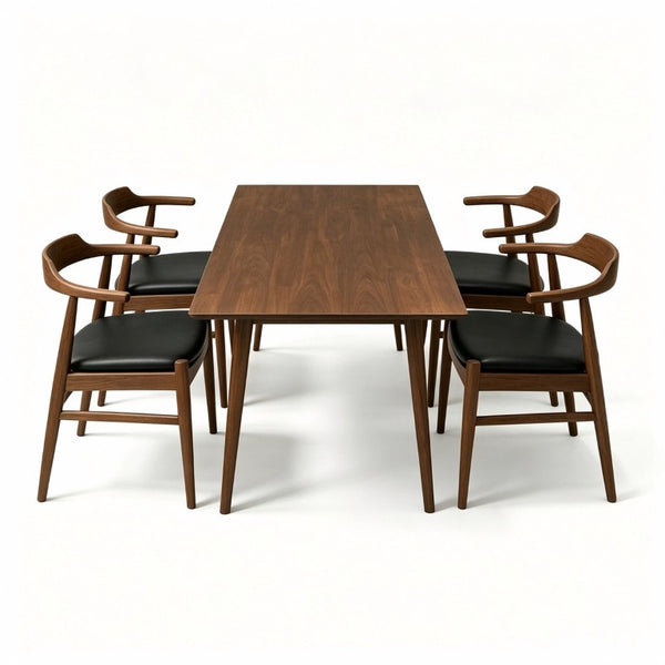English Elm Mary Mid-Century Solid Wood Dining Set with Four PU Leather Armchairs for Modern Spaces B183S00247