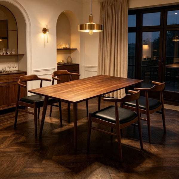English Elm Mary Mid-Century Solid Wood Dining Set with Four PU Leather Armchairs for Modern Spaces B183S00247