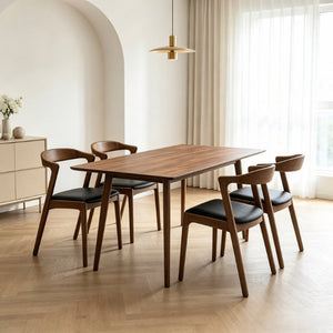 English Elm Modern Mid-Century Walnut Solid Wood Dining Set with PU Leather Upholstered Chairs for 4 B183S00248