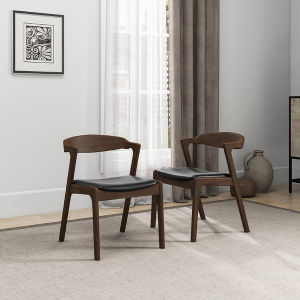 English Elm Modern Mid-Century Walnut Solid Wood Dining Set with PU Leather Upholstered Chairs for 4 B183S00248