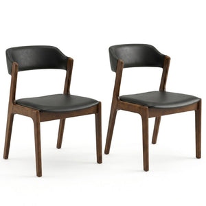 English Elm Modern Solid Walnut Dining Set for Four with PU Leather Cushioned Chairs Mid Century B183S00249