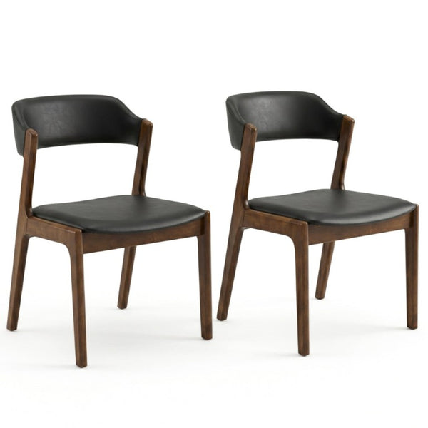 English Elm Modern Solid Walnut Dining Set for Four with PU Leather Cushioned Chairs Mid Century B183S00249