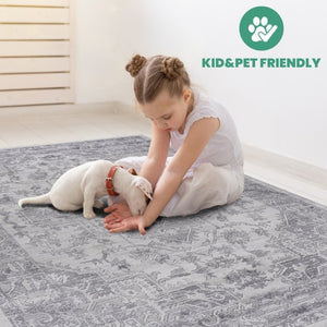 English Elm Marfi Oriental Geometric Area Rug Low Pile Synthetic Weave for Living and Dining Rooms Silver B189P183425