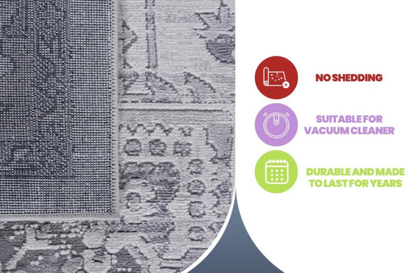 English Elm Marfi Oriental Geometric Area Rug Low Pile Synthetic Weave for Living and Dining Rooms Silver B189P183425
