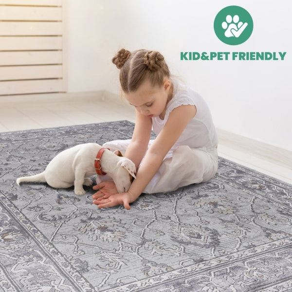 English Elm Marfi Oriental Geometric Area Rug Low Pile Synthetic Weave for Living and Dining Rooms Ivory+Grey B189P183483