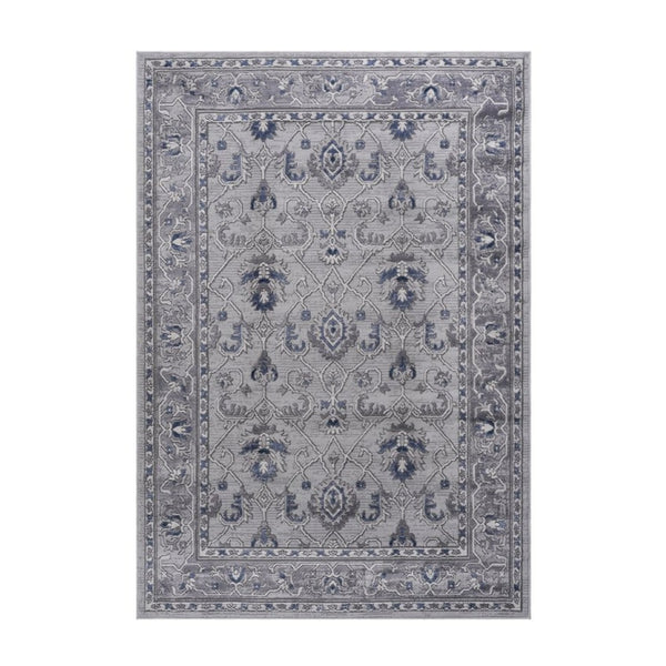 English Elm Marfi Oriental Woven Area Rug Stain Resistant Low Pile for Living or Dining Rooms Grey + Blue B189P183486