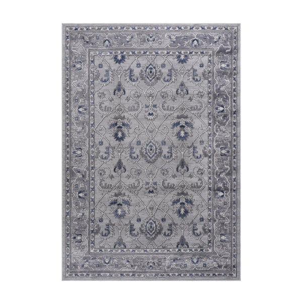 English Elm Marfi Oriental Geometric Area Rug Low Pile Synthetic Weave for Living and Dining Rooms Grey+Blue B189P183487