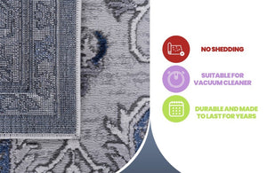 English Elm Marfi Oriental Geometric Area Rug Low Pile Synthetic Weave for Living and Dining Rooms Grey+Blue B189P183487