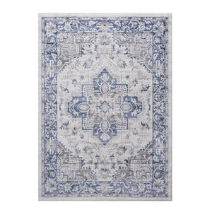 English Elm Marfi Oriental Woven Area Rug Stain Resistant Low Pile for Living or Dining Rooms Blue+Grey B189P183491