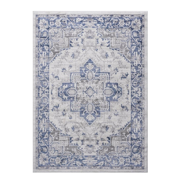 English Elm Marfi Oriental Woven Area Rug Stain Resistant Low Pile for Living or Dining Rooms Blue+Grey B189P183491