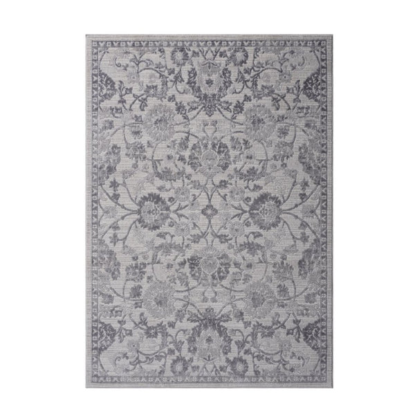 English Elm Marfi Oriental Woven Area Rug Stain Resistant Low Pile for Living or Dining Rooms Grey + Silver B189P183515