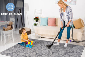 English Elm Marfi Oriental Woven Area Rug Stain Resistant Low Pile for Living or Dining Rooms Grey + Silver B189P183515