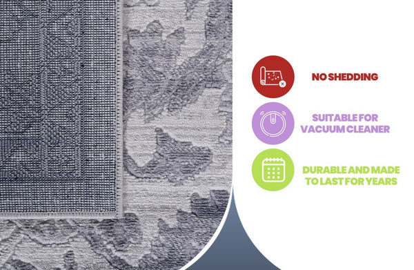 English Elm Marfi Oriental Woven Area Rug Stain Resistant Low Pile for Living or Dining Rooms Grey + Silver B189P183515