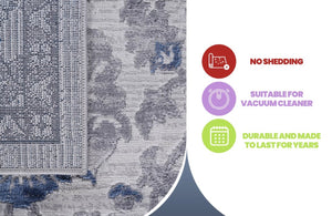English Elm Marfi Oriental Woven Area Rug Stain Resistant Low Pile for Living or Dining Rooms Blue + Silver B189P183519